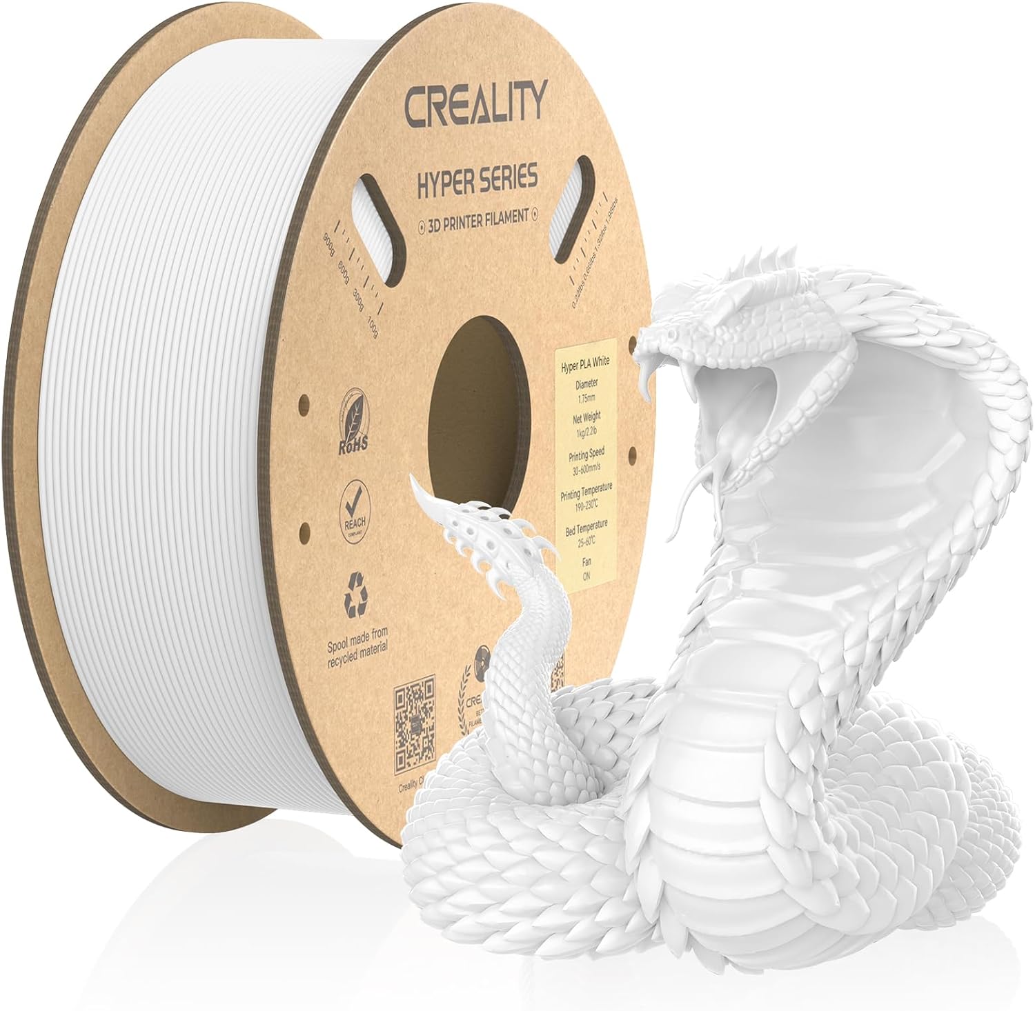 Creality Official 3D Printer Filament, Hyper PLA High Speed Filament, 1.75mm 3D Printing Filament for High-Speed Printing, Dimensional Accuracy +/-0.02mm, 1kg/Spool - White