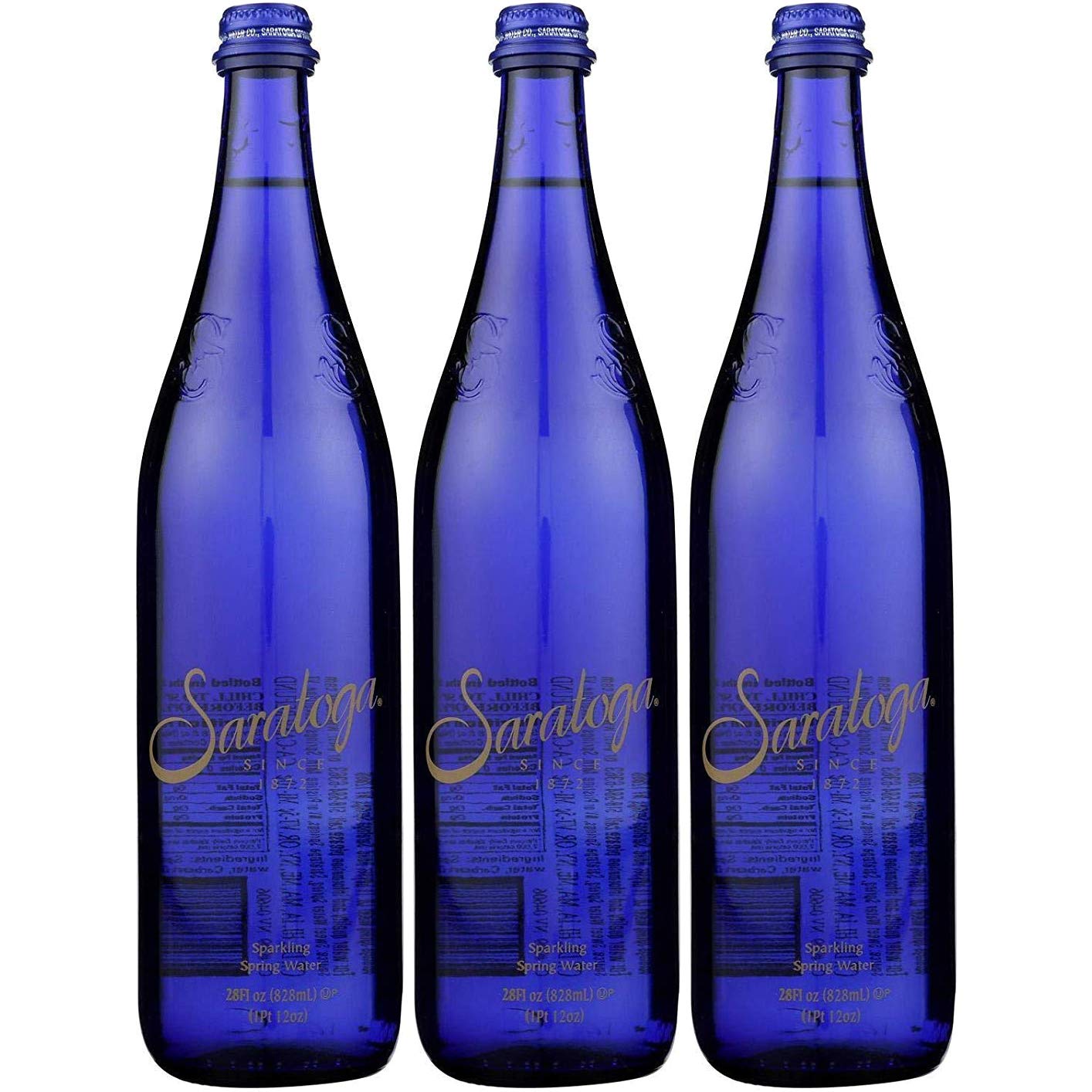 Saratoga Sparkling Spring Water, 28oz Cobalt Blue Glass Bottle (Pack of 3, Total of 84 Fl Oz)