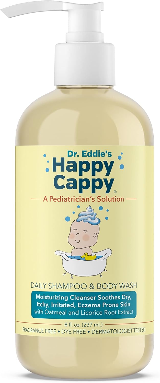 Happy Cappy Dr. Eddie's Daily Shampoo & Body Wash for Children, Soothes Dry, Itchy, Sensitive, Eczema Prone Skin, Dermatologist Tested, No Fragrance, No Dye, 8 oz