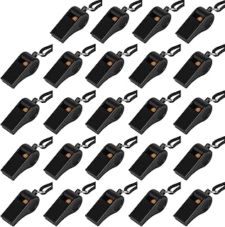 Fya Plastic Whistle with Lanyard, Loud Clear Black Whistles Bulk Great for Coaches, Referees, and Officials