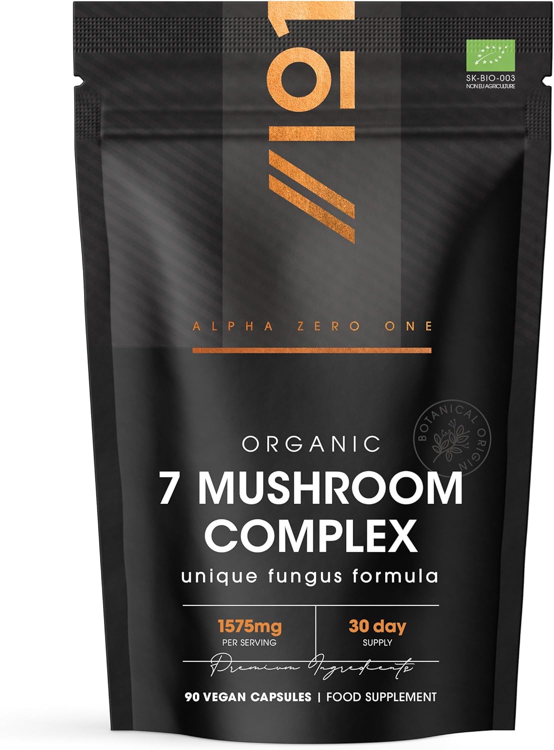 Organic Mushroom Complex 1575mg - 90 Capsules - Reishi, Cordyceps, Lion's Mane, White Fungus, Maitake, Shitake & Chaga (1 Month Supply) by Alpha01