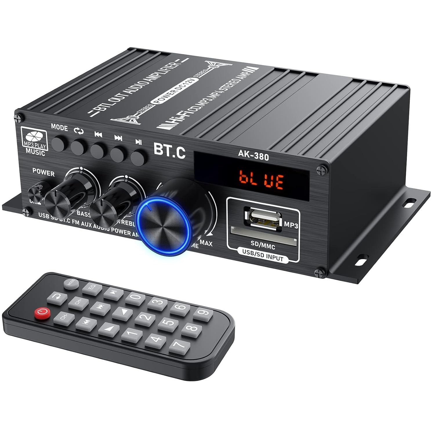 LiNKFOR Stereo Audio Amplifier with Bluetooth 5.0 Receiver HiFi 40W x 2 Power Amplifier with LCD Display and Remote Control Supporting Multi Inputs Perfect Speaker Amp with Power Supply