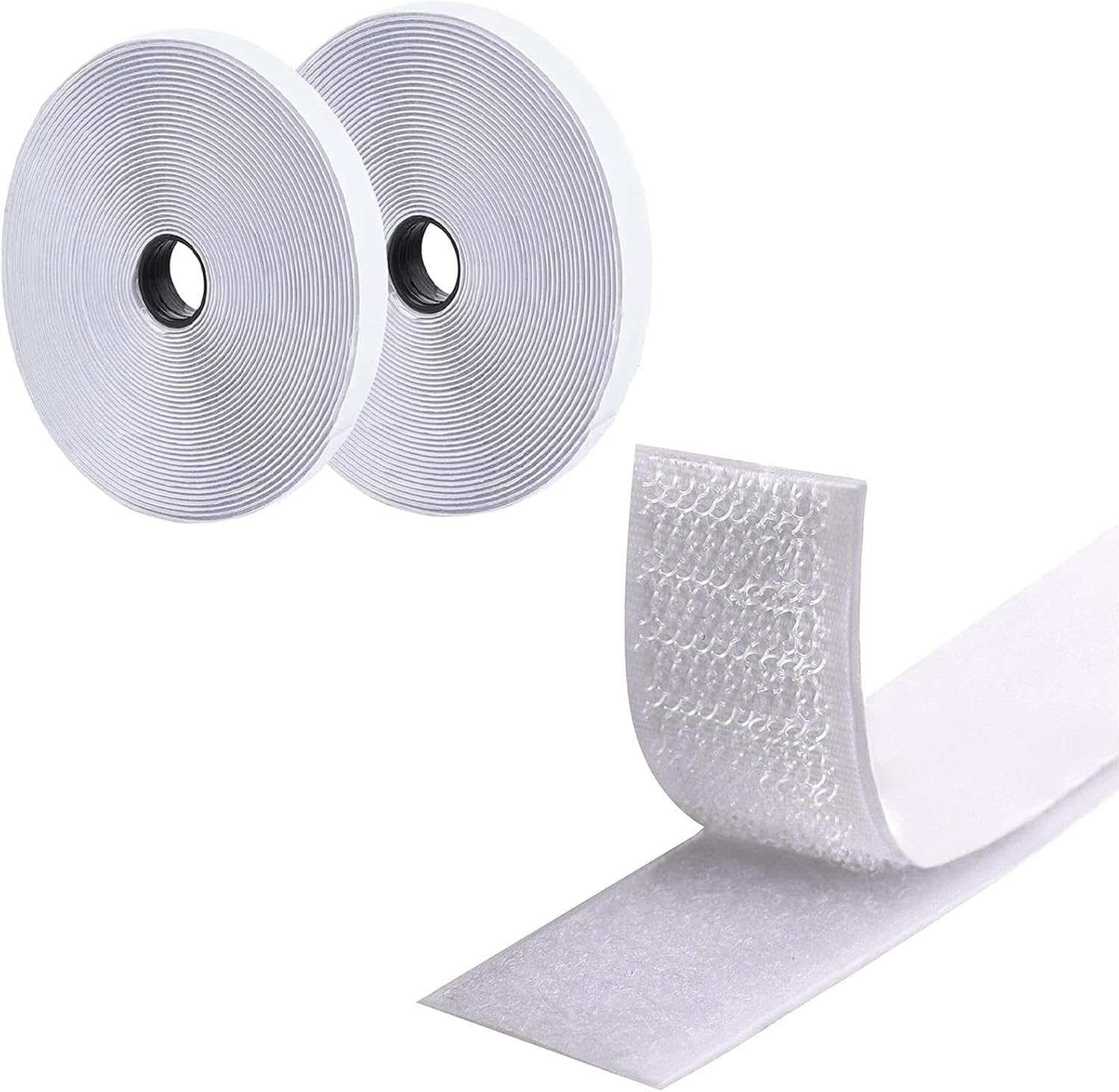 5m Hook and Loop Tape, Nylon Double Sided Hook & Loop Strips, Strong Double Sided Adhesive, 2cm Wide, Water Repellent/Resistant for DIY, Home, Office(White)