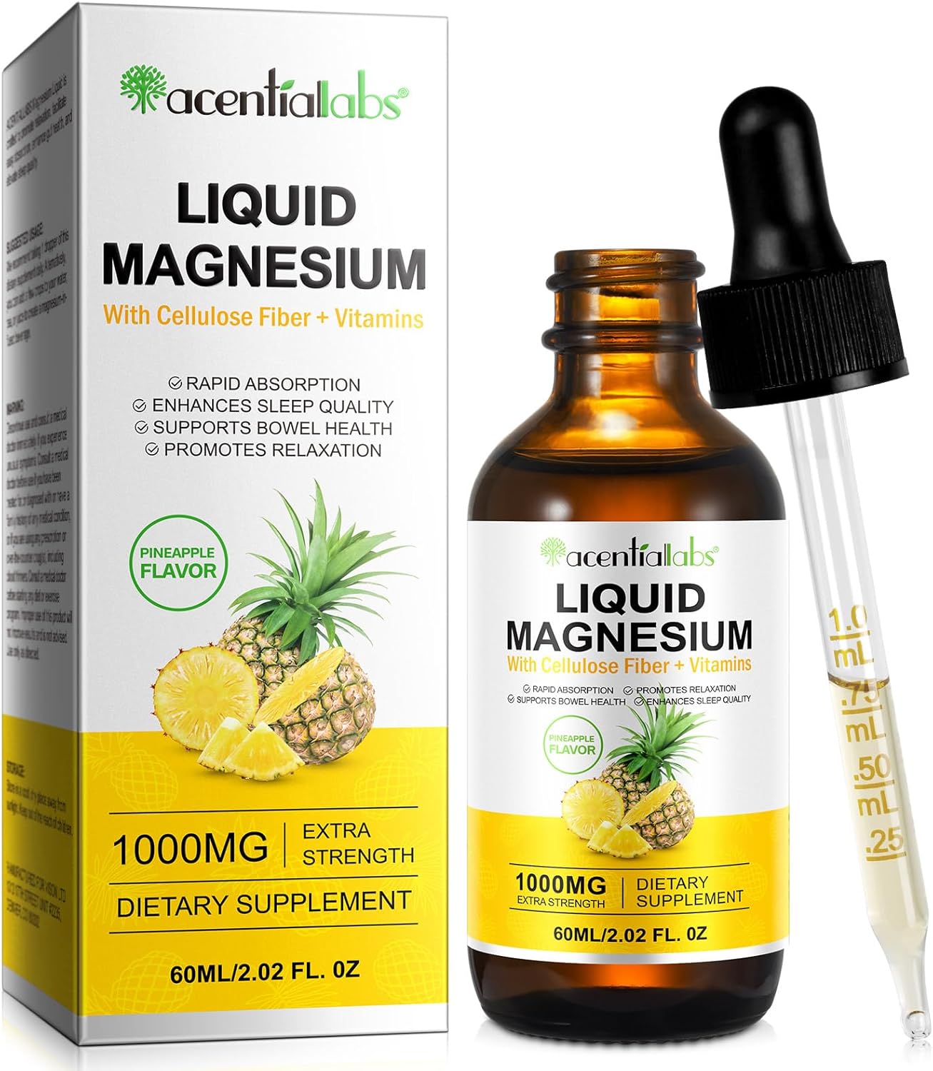 Magnesium Glycinate Supplement,Natural Magnesium Drops,Taurate,Cellulose Fiber for Cortisol,Sleep, Stress,Muscle,Brain Nerve Health-Sugar Free