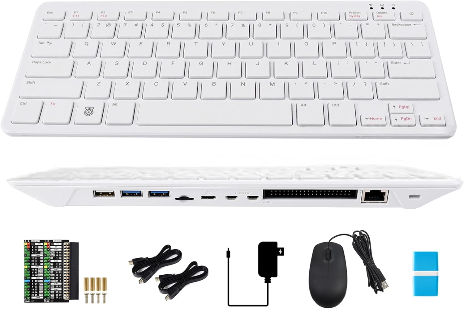 Pi 500 Portable Keyboard Computer Compatible with Raspberry Pi 500, Same Quad-Core 64-bit Arm Processor, Support WiFi/Bluetooth, Comes with Official 32GB Micro SD Card (6 Items)