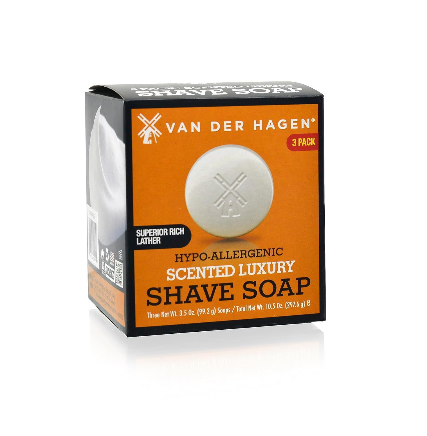 Van Der Hagen Mens Scented Shave Soap for a Rich HypoAllergenic Rich Lather for no more razor burn - 3 Pack