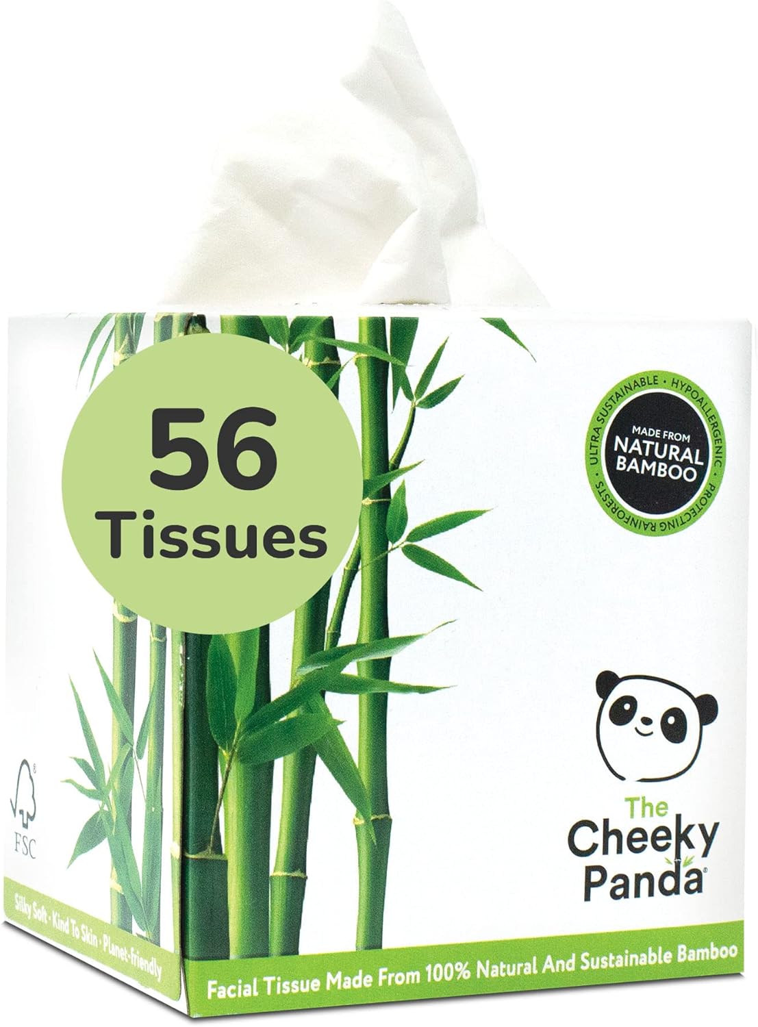 The Cheeky Panda Bamboo Facial Tissues Cube Box | Soft, Strong and Sustainable Tissues | Perfect Table Size Tissue Box | 56 Tissues
