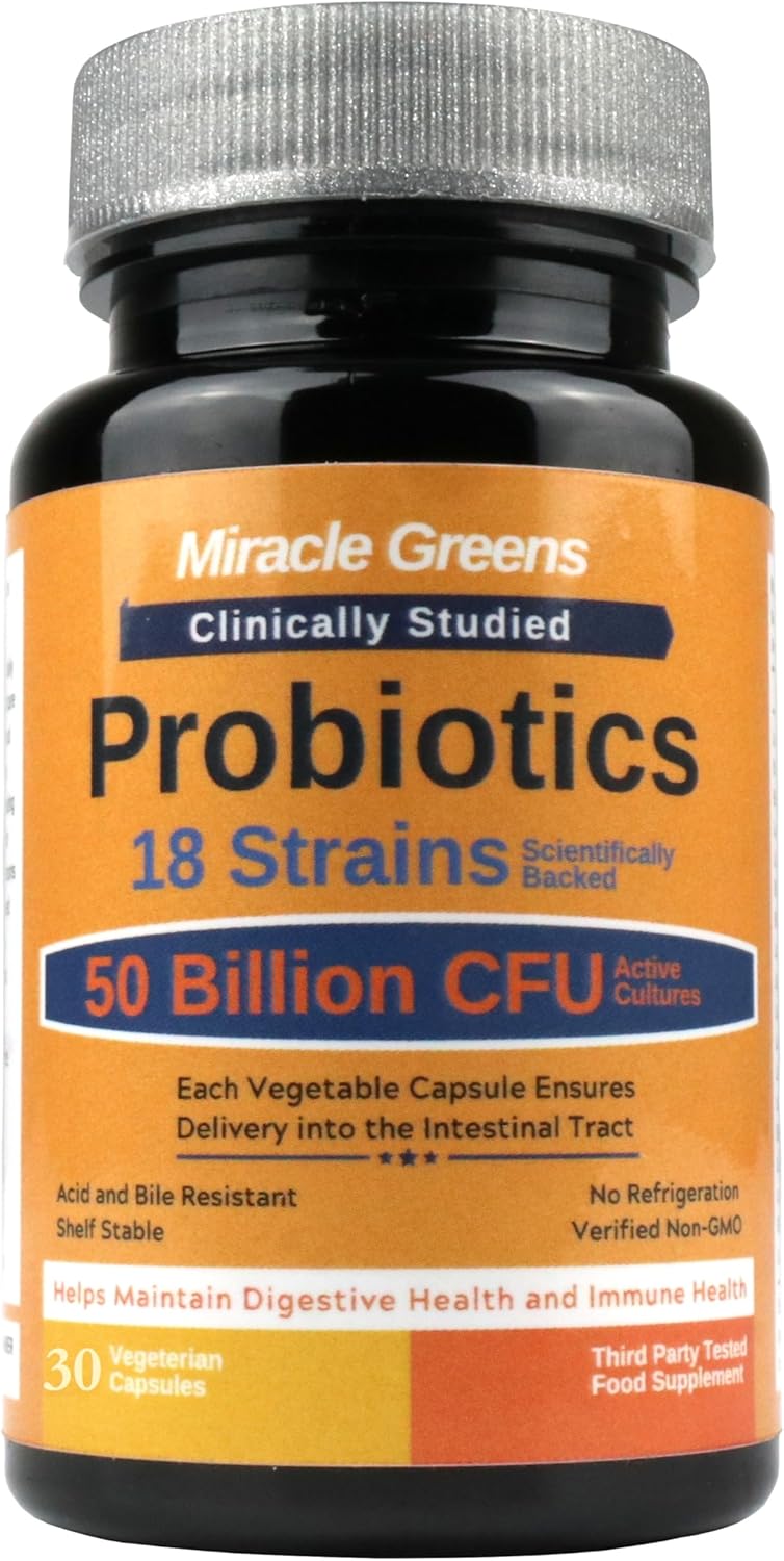 Powerful 50 Billion CFU Probiotics - 18 Strains, Stomach Acid Resistant, Shelf Stable | Highest Strength Bacterial Cultures – Keeps Digestive System Healthy | 1 Month Supply - Made in UK