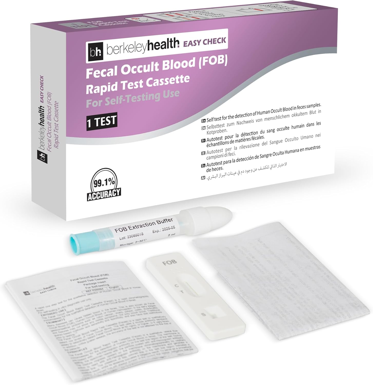 Berkeley Health Bowel FOB (Fecal Occult Blood) Rapid Test - Colon Faecal Screening Home Kit - Easy to Follow, Fast & 99% Accurate - 1 Pack