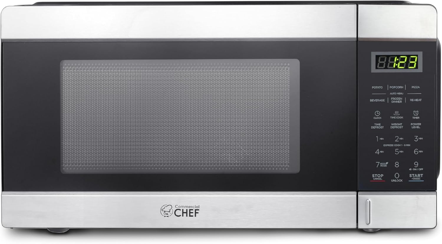 Commercial CHEF Countertop Microwave, 1.1 Cubic Feet, Black With Stainless Steel Trim