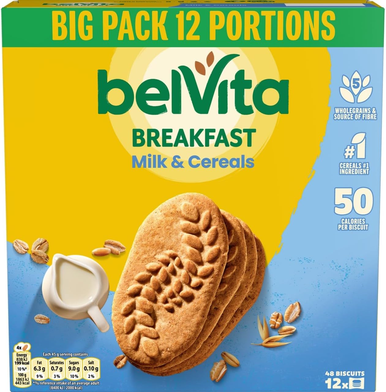 Belvita Breakfast Biscuits Milk & Cereals, a Source of Fibre, 12 x 45 g Biscuits (Pack of 1)