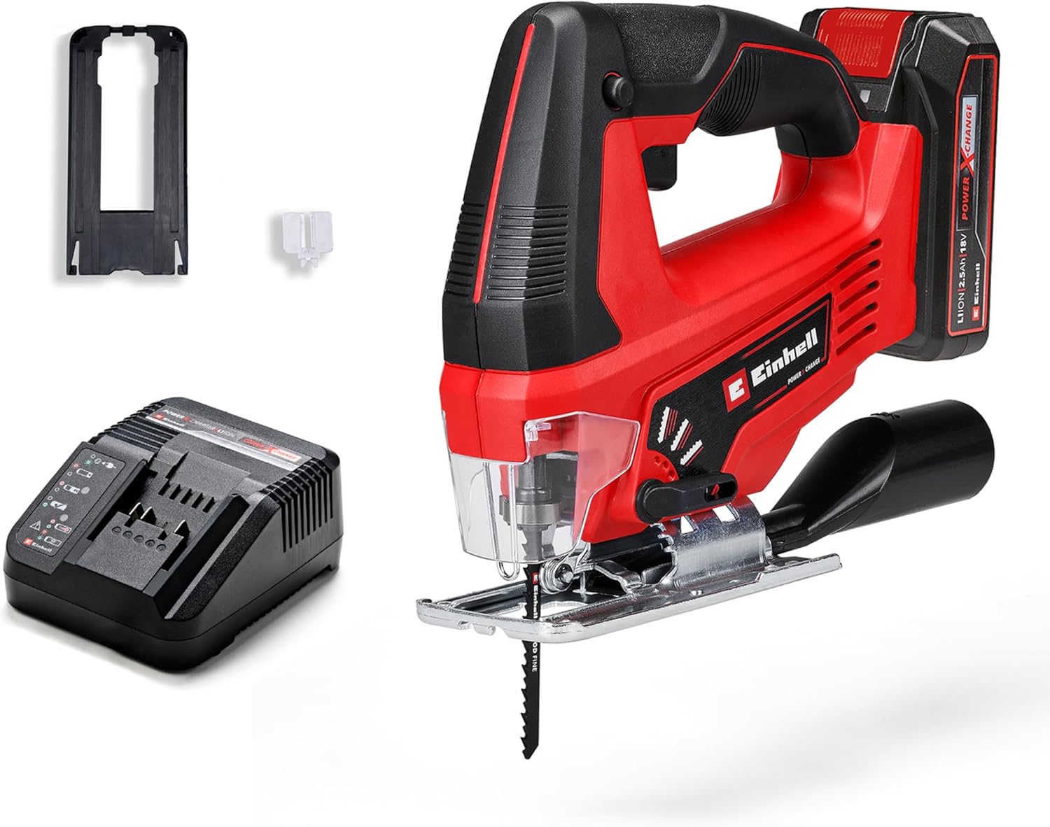 Einhell Power X-Change Cordless Jigsaw with Battery and Charger - 18V Electric Saw with Pendulum Stroke Function for Cutting Wood, Plastic and Metal - TC-JS 18 Li Jigsaw Tool + 2.5Ah Starter Kit