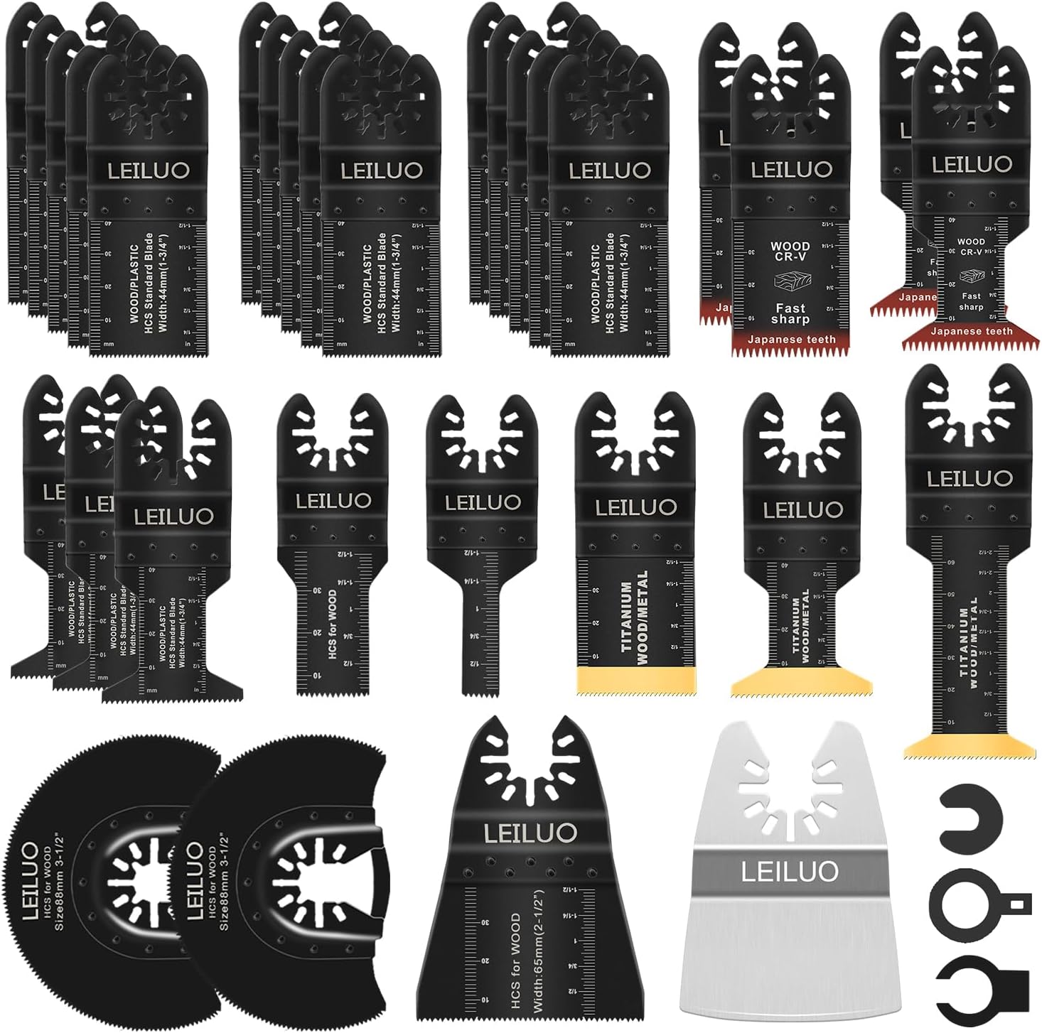 LEILUO 34 Pcs Oscillating Multi Tool Accessories for Wood Nails Drywall Universal Titanium Multitool Attachments with Storage Bag Compatible with DeWalt Makita Dremel and More