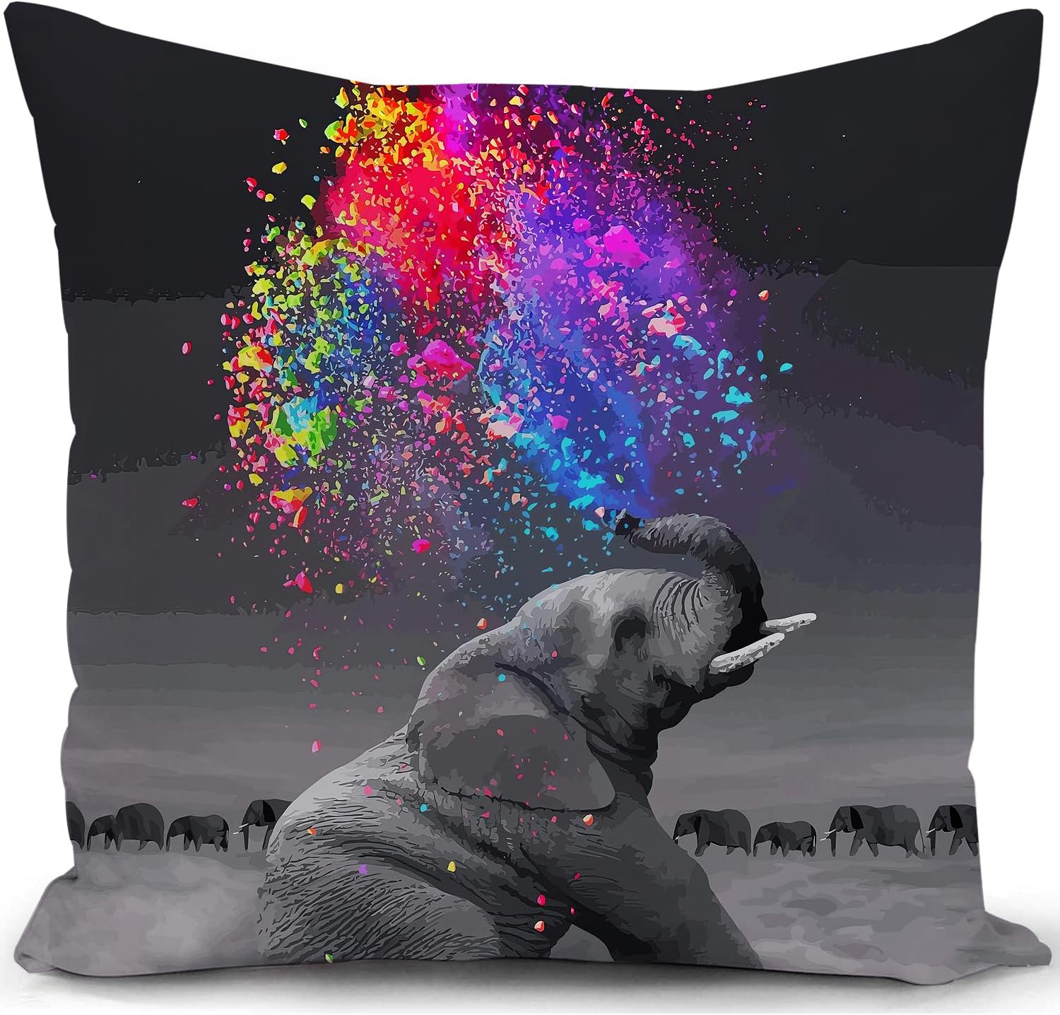KUNQIAN Elephant Cushion Cover Decorations Gift Elephant Grey Pillow Cover Animal Africa Ornaments Colorful Art Throw Pillow Case Decor Home Livingroom Couch Sofa 18"x18"(45x45cm)