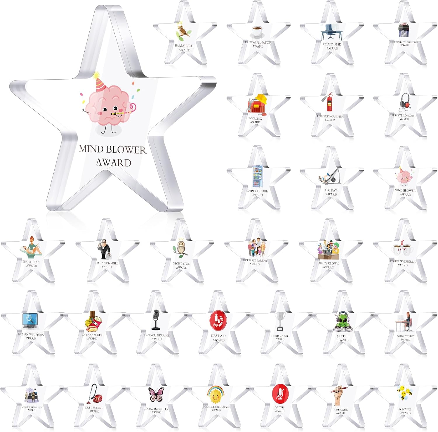 30 Pcs Funny Appreciation Acrylic Award Trophy, Acrylic Coworker Appreciation Award Thank You Trophy Clear Reward Medallions Gifts for Office New Team Prize Retirement Present(Employee)