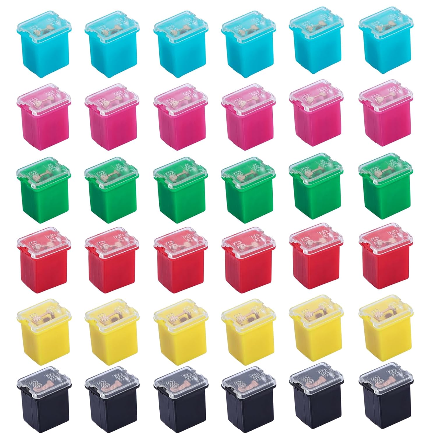 36 Pcs Car Fuses Automotive Fuses Assortment Kit Low Profile Standard Box Shaped Micro Cartridge Fuses 20A 30A 40A 50A 60A 80A for Ford Chevy/GM Nissan Toyota Pickup Trucks Cars and SUVs