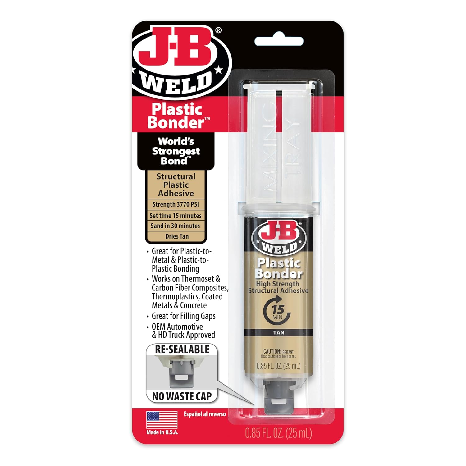 J-B Weld 50133 Plastic Bonder Structural Adhesive Syringe - Tan - 25 ml