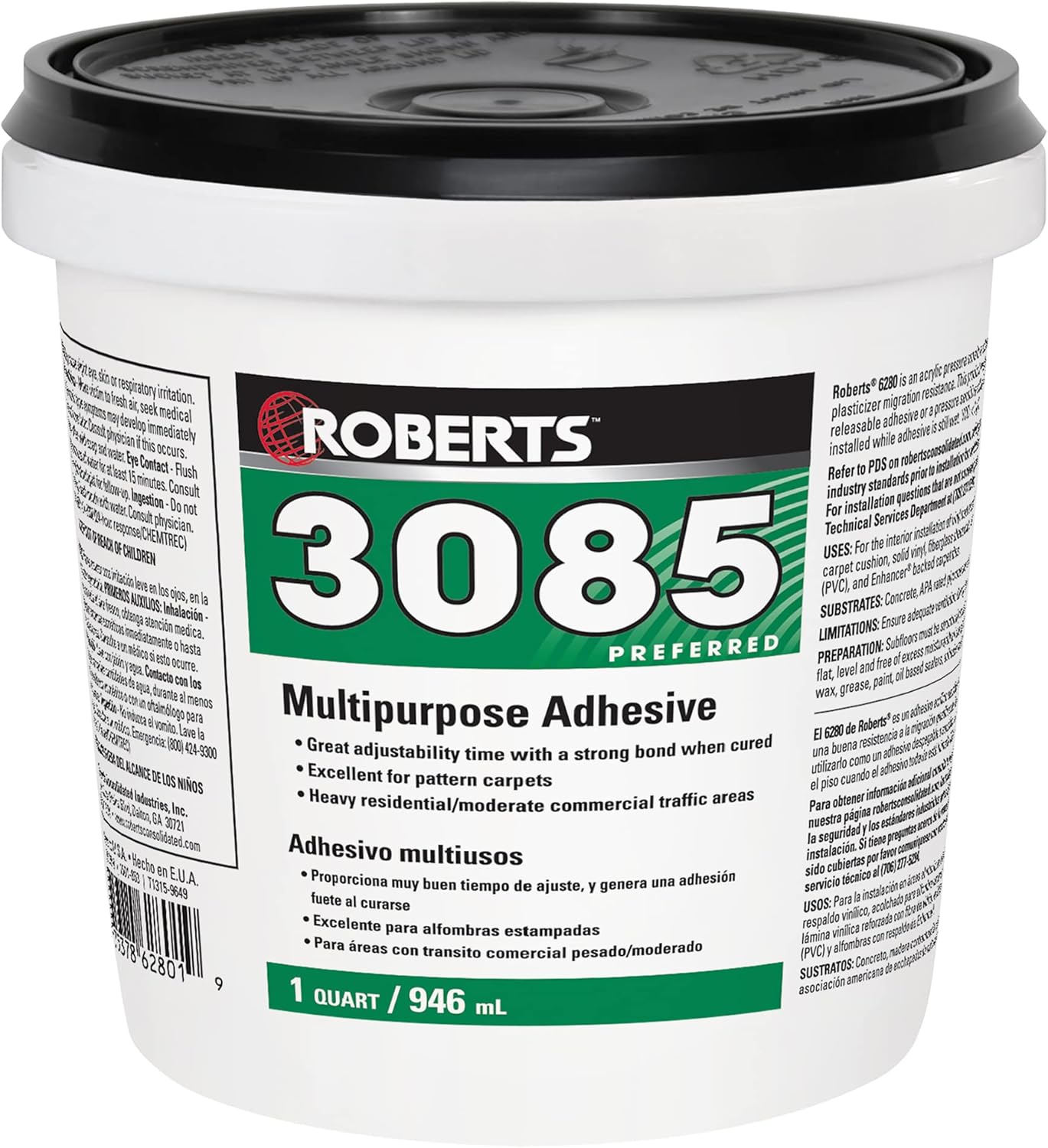 Roberts 3085-0 Multipurpose Carpet and Felt Back Vinyl Adhesive, 1 Quart, Beige