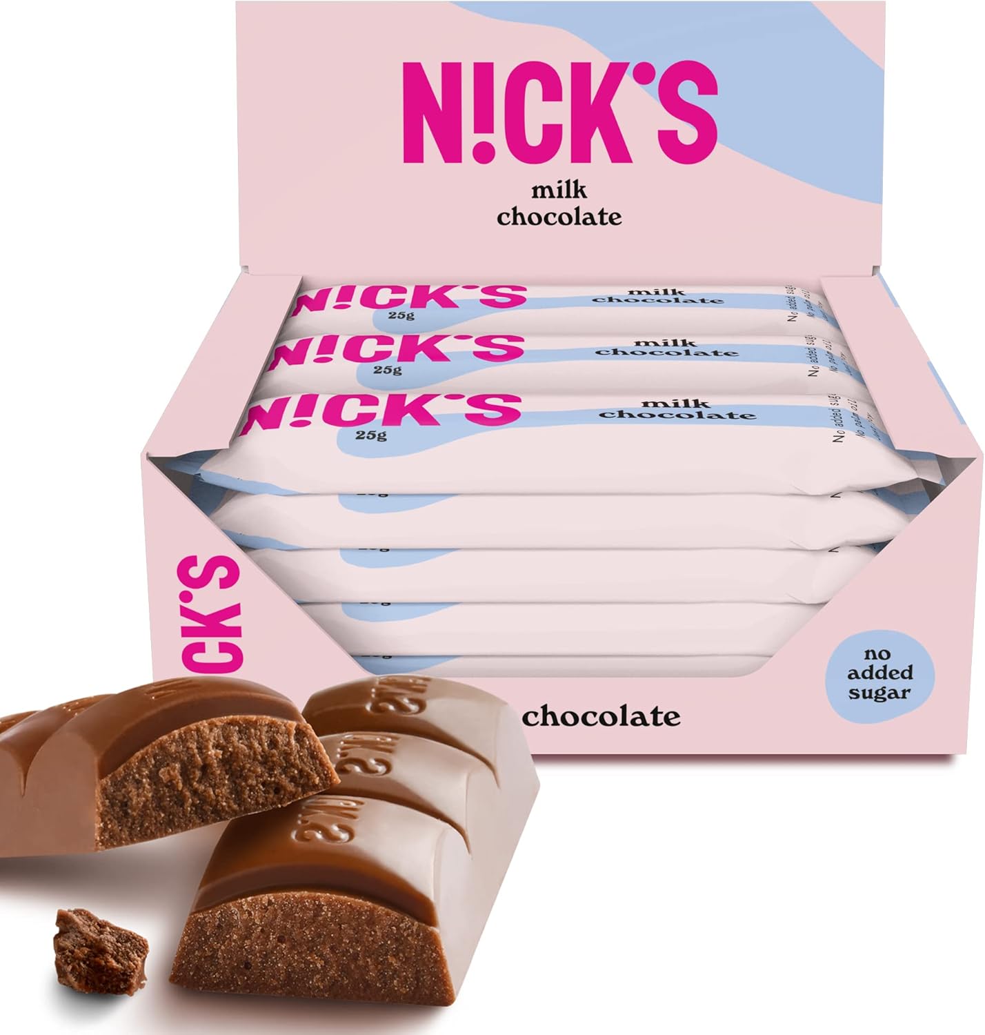 NICKS Milk Chocolate Keto Bars Without Added Sugar, 3.4g Net Carbohydrates, 112 Kcal, Low Carb Sweets, Gluten-Free Snack Bar (15x25g)