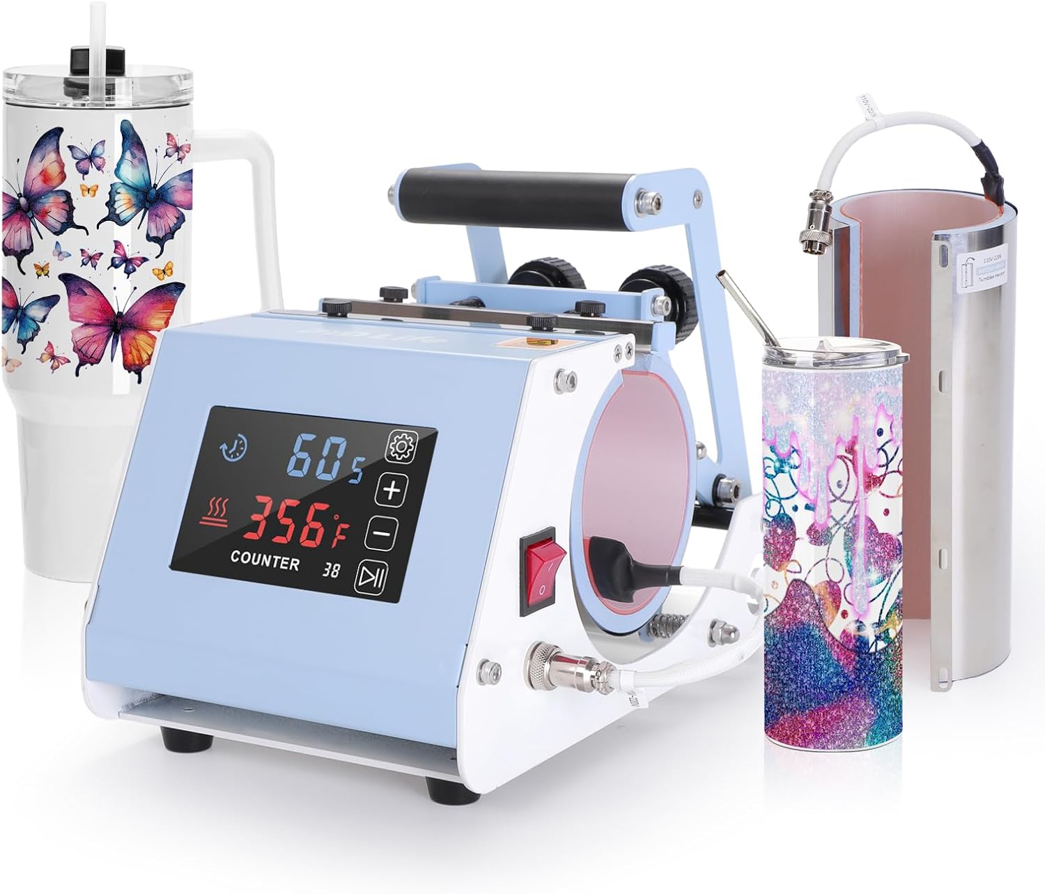 PYD Life 110 V 2 in 1 40 OZ 30 OZ Tumbler Heat Press Machine Mini Max Light Blue Touch Screen for 40 OZ 30 OZ 20 OZ 16 OZ Sublimation Tumbler Sublimation Printing
