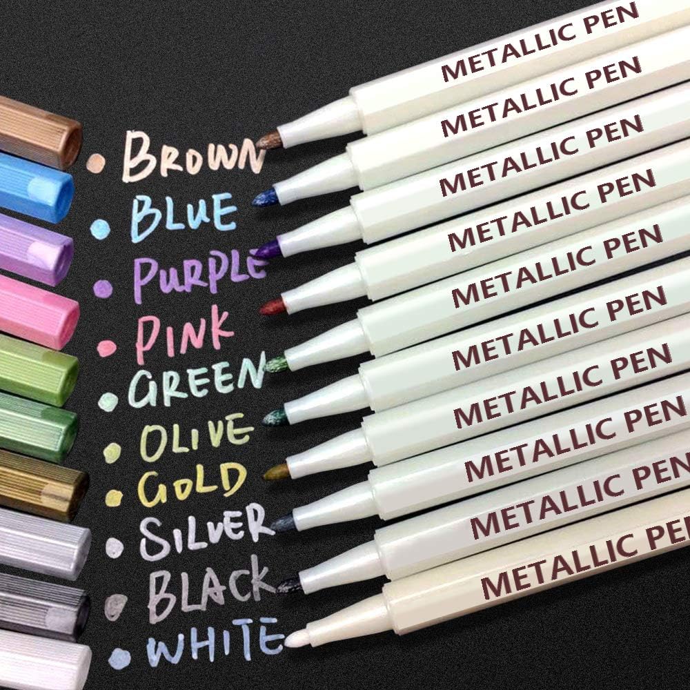 APOGO Metallic Marker Pens Scrapbook Pens for Black Paper, Arts and Crafts for Kids, Metallic Pens for Scrapbooking, Scrapbook Accessories, DIY Photo Album, Glass, Metal, Wood, Art Supplies