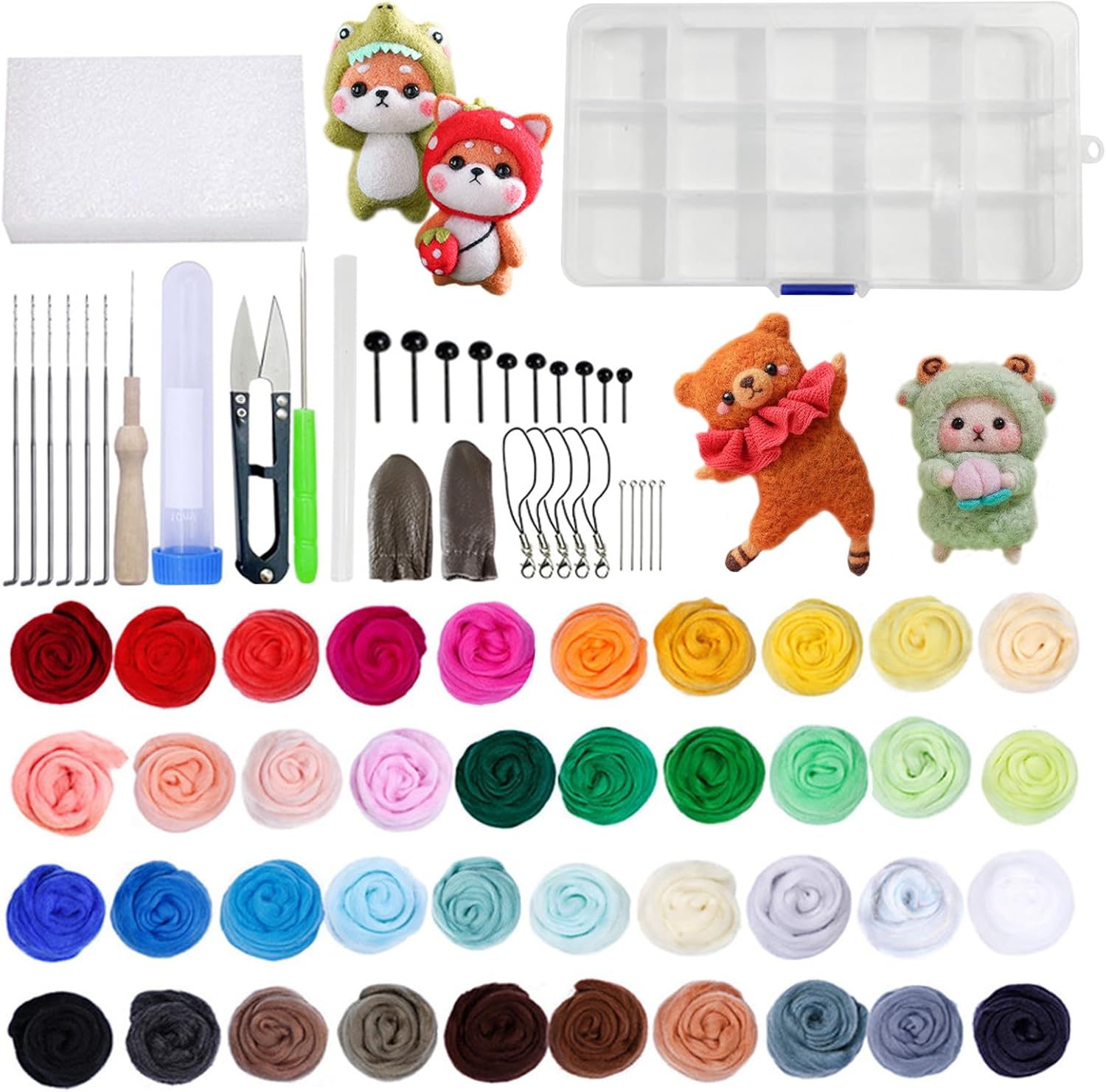 Mayboos Needle Felting Kit, 40 Colors Felt Wool Roving, Complete Starter Set with Felting Needles, Basic Tools and Accessories for DIY Felt Crafts, Adult, Unisex, All Seasons