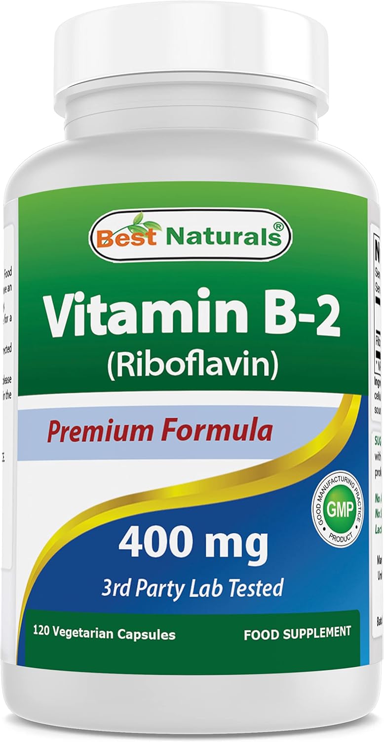 Best Naturals Vitamin B2 (Riboflavin) 400mg - Migraine Relief - Veggie Capsules - Conezyme Precursor - 120 Count