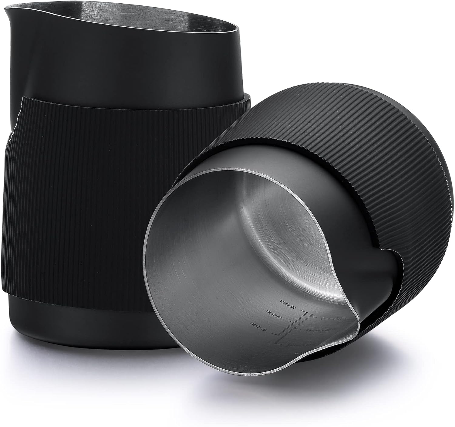 Normcore Handleless Milk Pitcher - Espresso Steaming Pitcher with Round Spout - 18/8 Stainless Steel Milk Frothing Jug, Black Non-Stick - Premium Barista Tools - Black - 15.2 oz (450 ml)