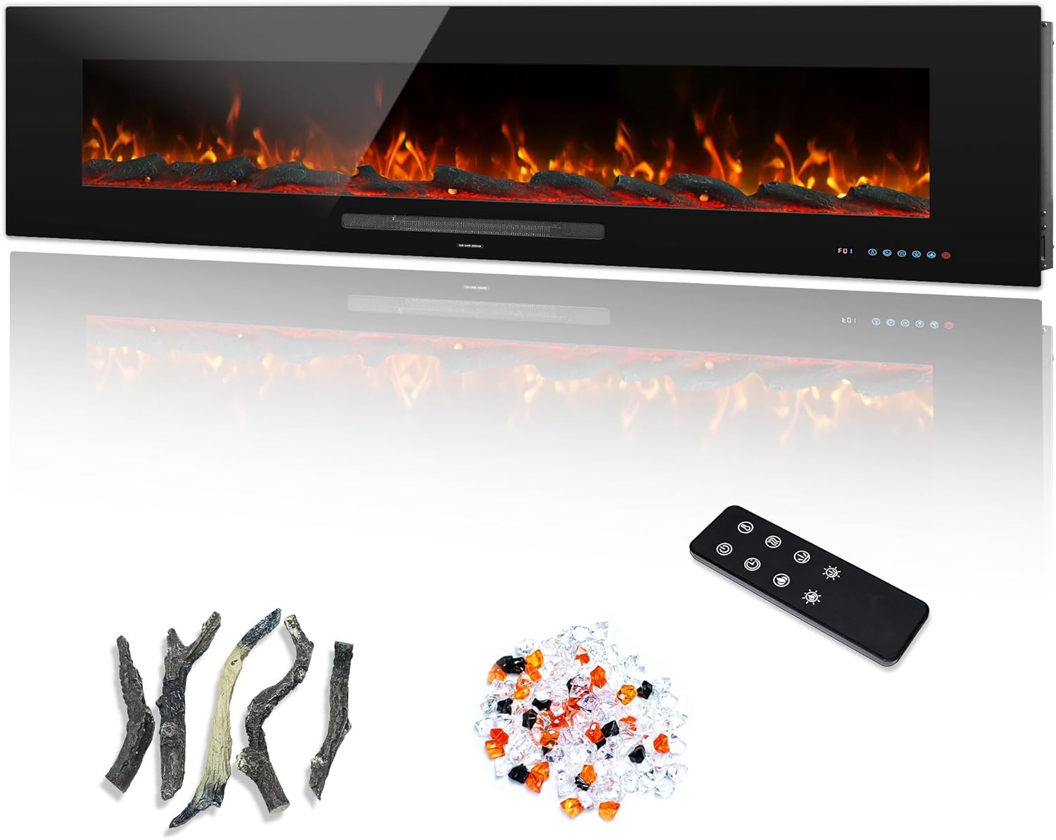 60" Electric Fireplace, Recessed & Wall Mounted Fireplace Heater 13 * 13 Colors Flame &Fuel Bed w/5 Dimmer, Touchscreen &Remote Control Temp, Overheating Protect, Hardwired, 1500W, Black