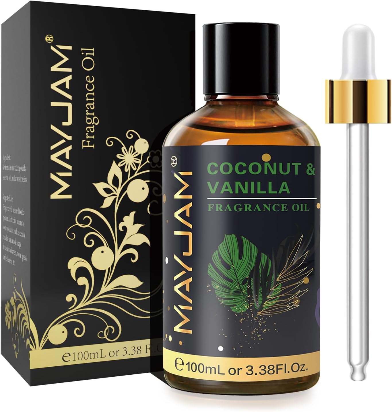 100ML/3.38FL.OZ Coconut & Vanilla Fragrance Oils with Glass Dropper, Essential Oils for Diffusers for Home, Long Lasting Scented Oils for Diffusers Soap Candle Making