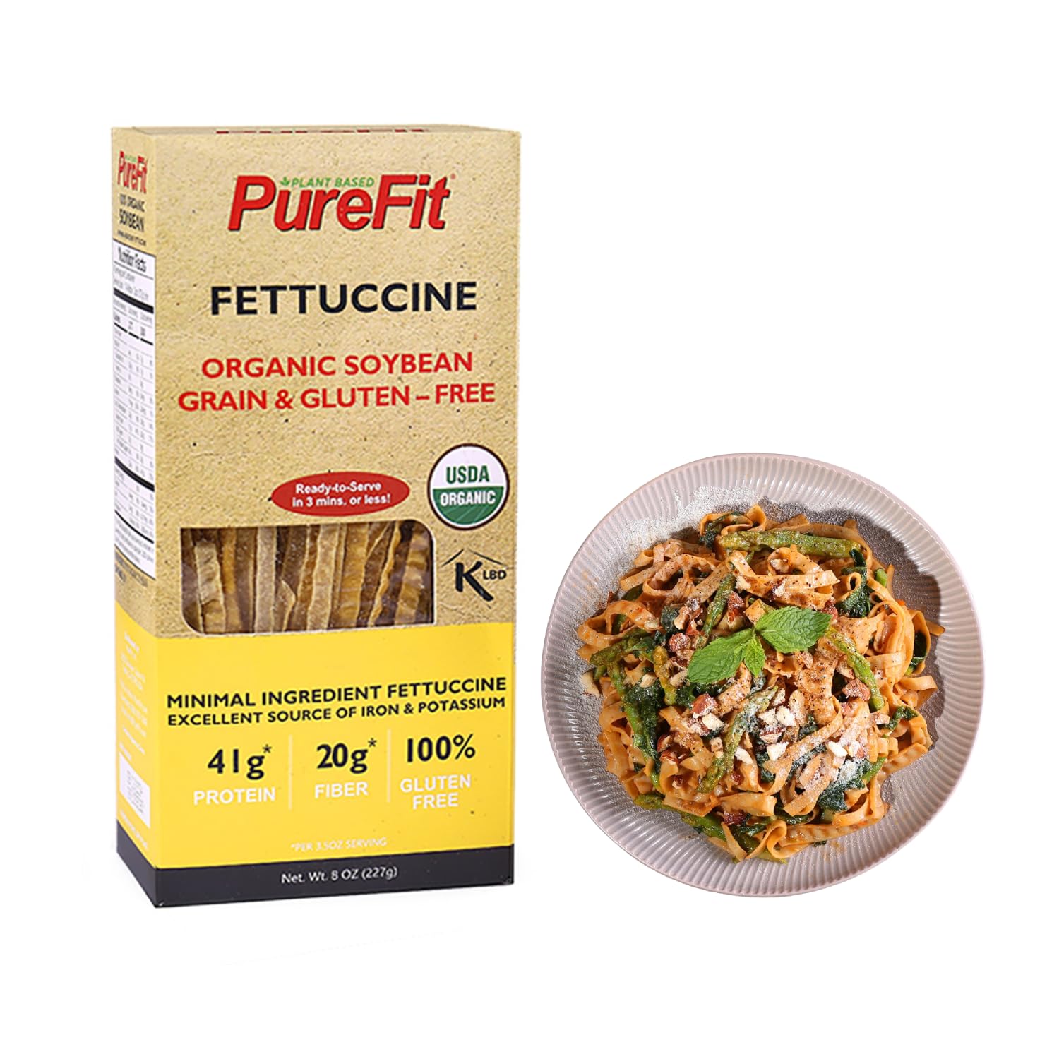 PureFit - Organic Soy Bean Fettuccine Pasta - Low Carb, High Protein, Gluten Free, Vegan, Non-GMO, Keto Friendly, Kosher, Easy to Make, Plant-Based Noodles, 8 oz (1 Pack)