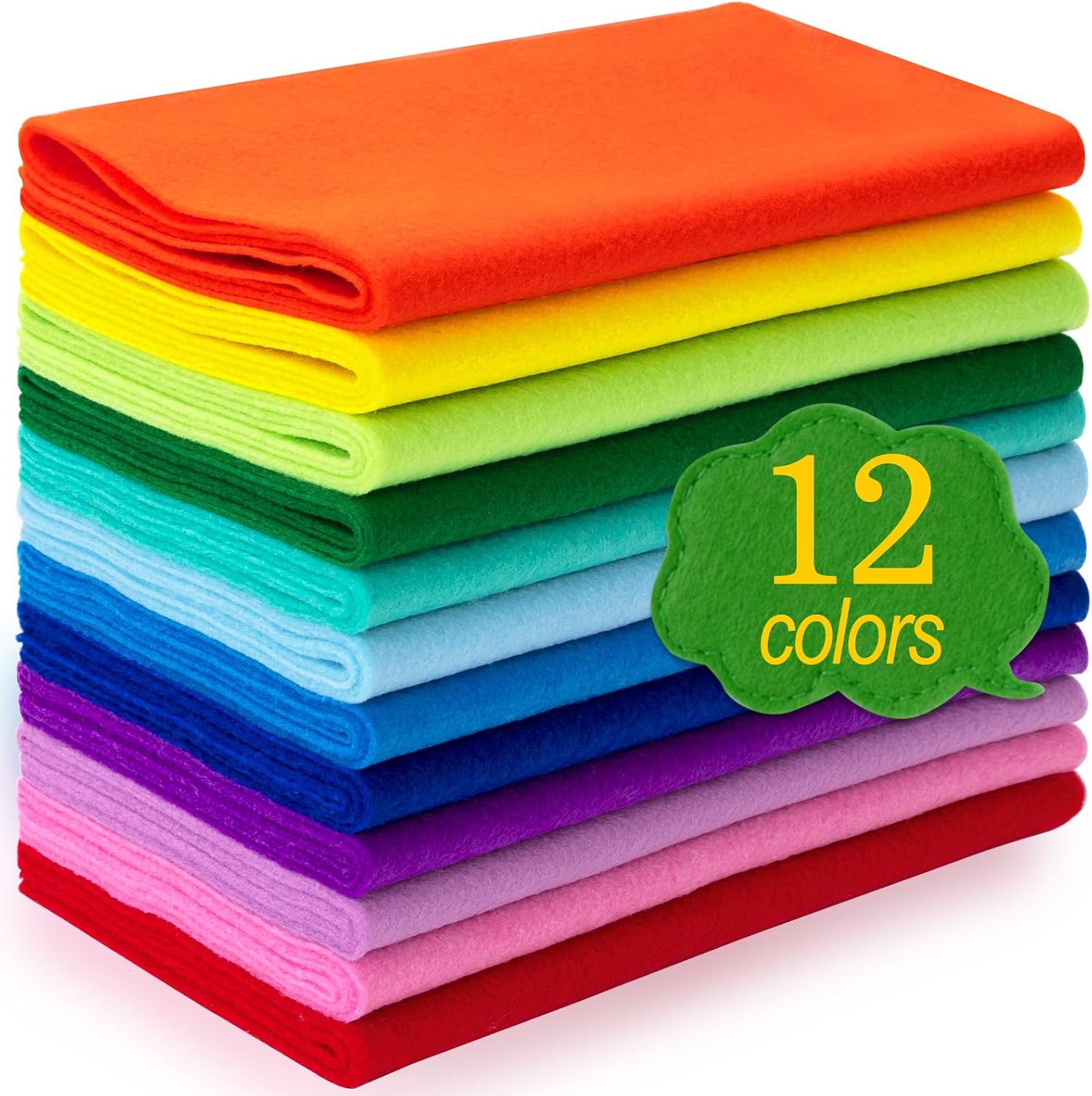 XSEINO 12 Rolls 8"x35" 1.4mm Thick Soft Felt Fabric Sheet 12 Assorted Gradient Series Colors Felt Pack for DIY Craft Sewing Squares Nonwoven Patchwork