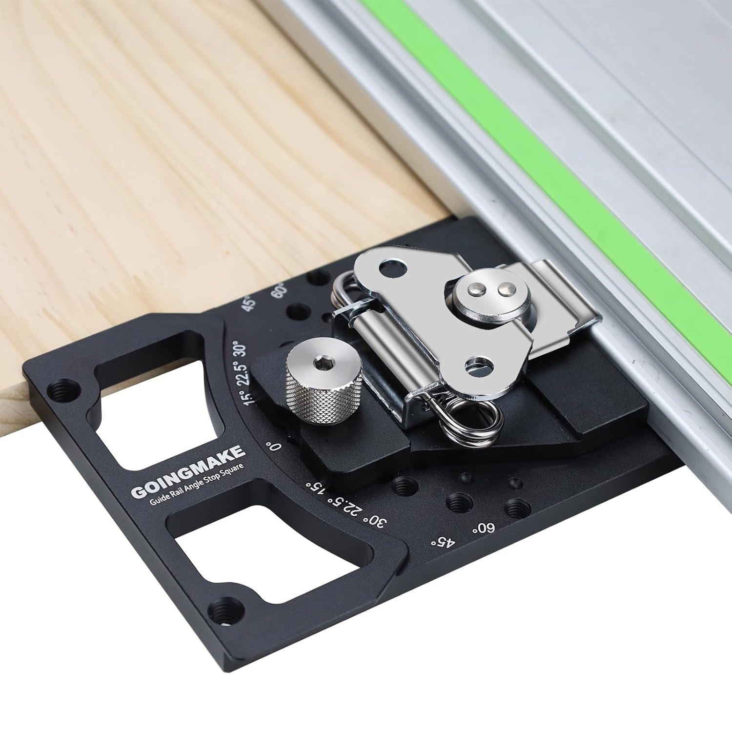 Adjustable Angle Track Saw Square with -60° to 60° Quick Positive Angle Stop,Guide Rail Square,Protractor,90 Degree Right Angle Rail Square Guide Compatible with Festool and Makita