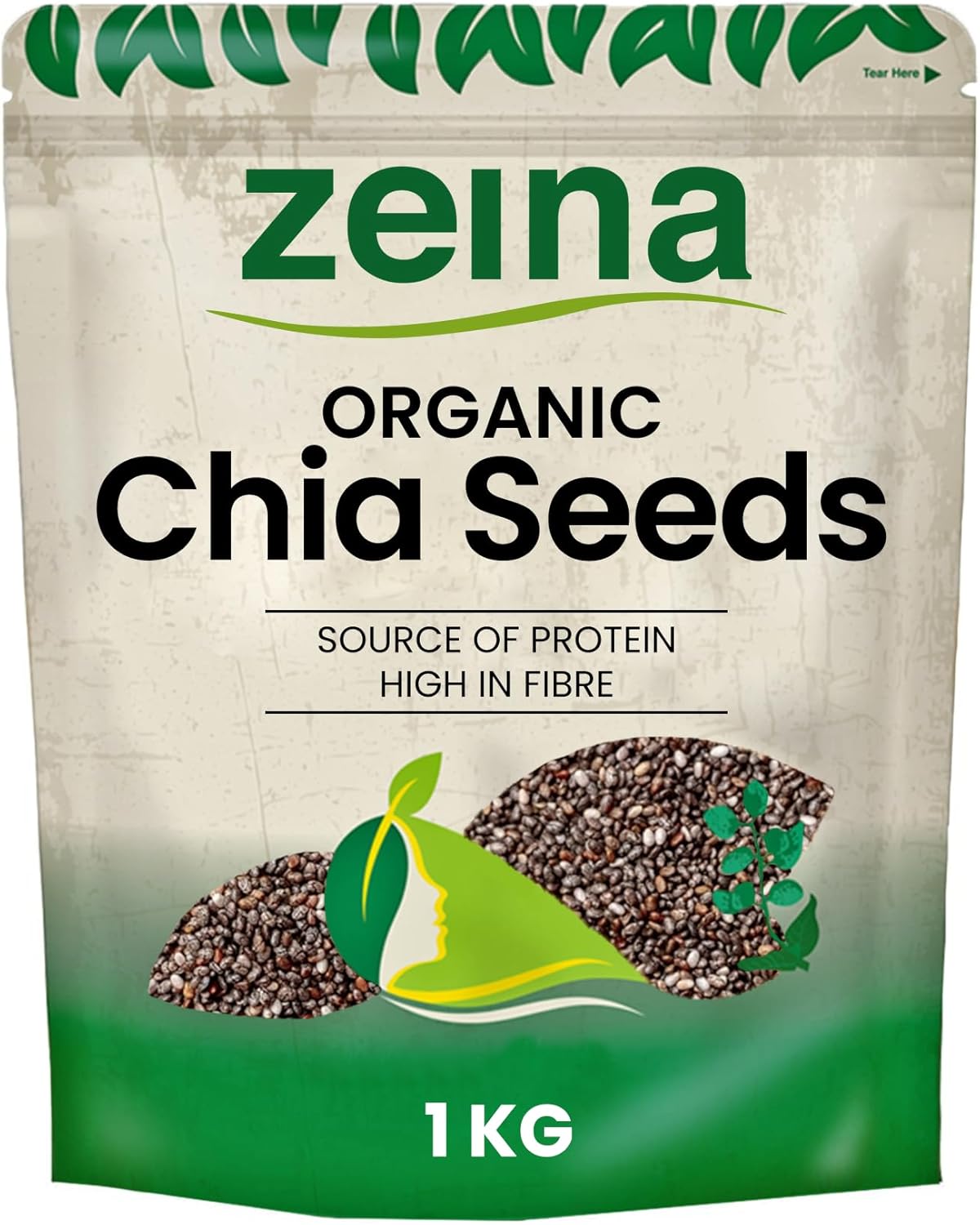Zeina Organic Chia Seeds (1Kg) - Freshly Packed Natural Organic Raw Chia Seeds Source of Protein and Fibre for Vegetarian and Vegan Diets, Kosher Approved