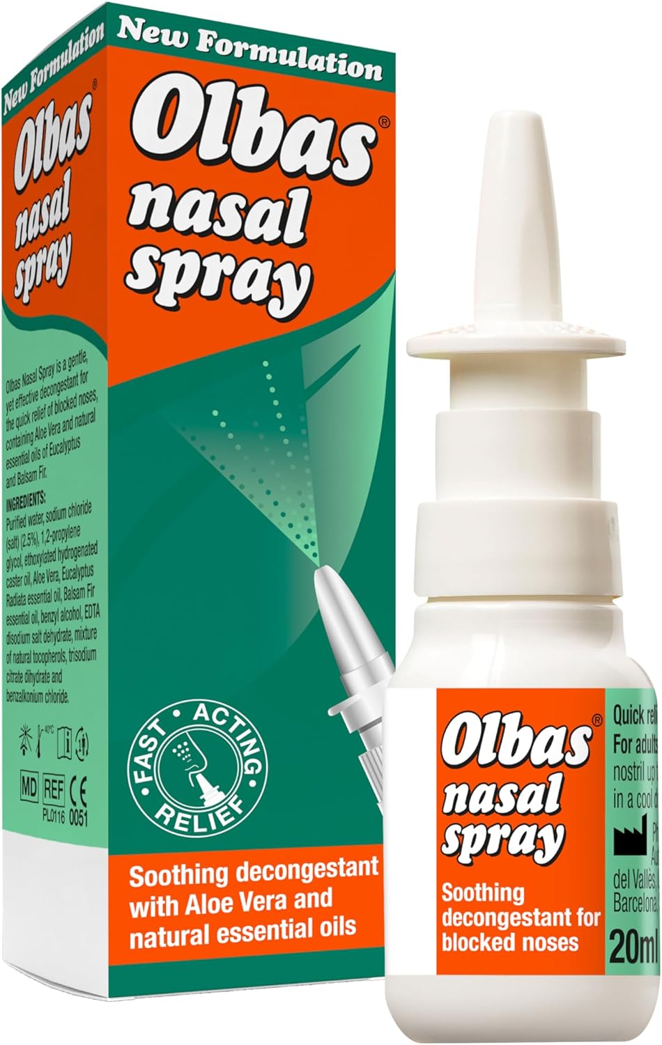 Olbas Nasal Spray - Fast Acting Relief - Soothing Decongrestant For Blocked Noses - 20ml