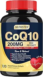Coq10 200mg Upgraded, 6X High Absorption with Vitamin E & PQQ & Black Pepper Extract, Co q 10 Supplement for Heart Supports & Energy Production, Coenzyme Q10, 120 Servings