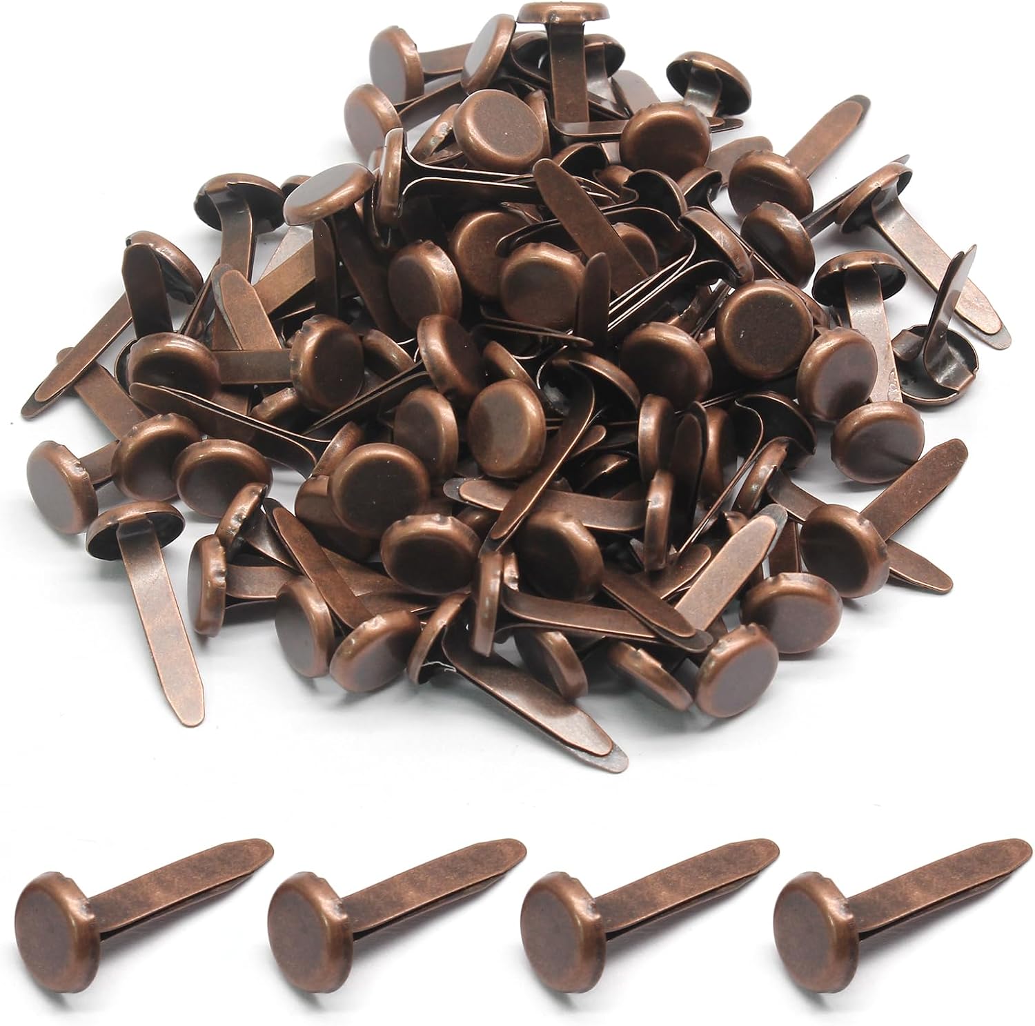 100 PCS Mini Brads Fasteners - Mini Round Head Metal Paper Fasteners for DIY Craft - Bronze(8mm*17mm)
