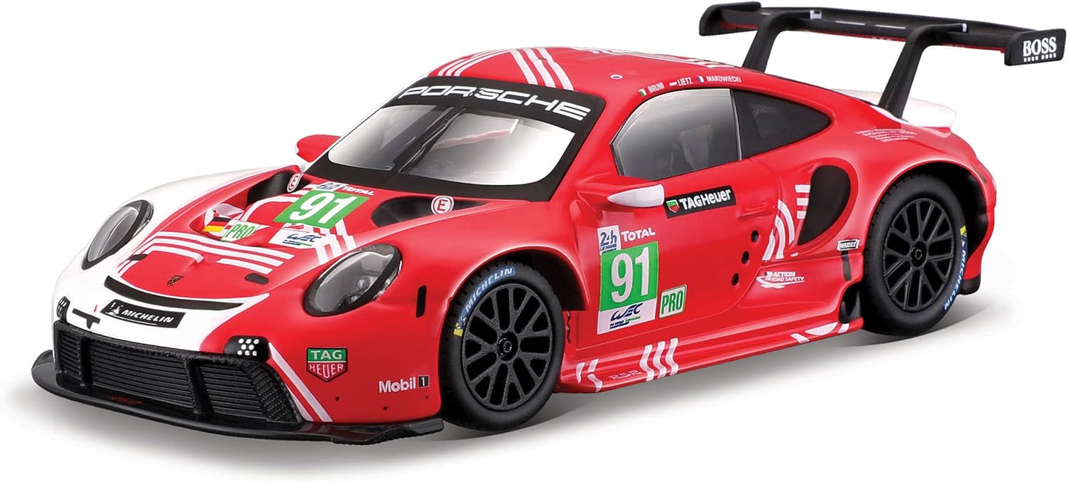 Bburago PORSCHE 911 RSR LEMANS Race Car - 1:24 Scale - Incredibly Detailed Die-Cast Replica Collectible Vehicle, White
