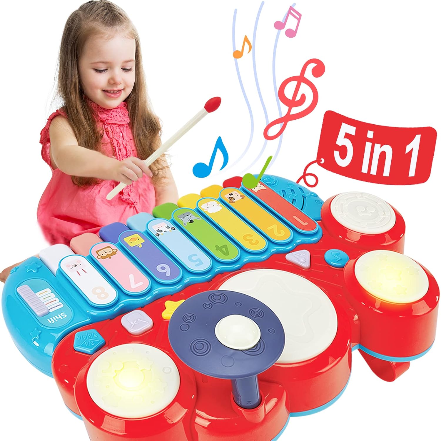 hahaland Baby Musical Toys, 3 in 1 Piano Keyboard Xylophone Drum Set for 1 Year Old Girls Toys, Learning Toys for Toddlers 1-3, Baby Piano 12-18 Months - 1 2 3 4 Year Old Girl Toys Birthday Gift