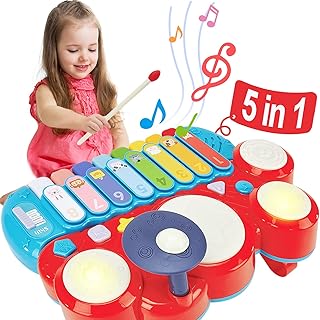 hahaland Baby Musical Toys, 3 in 1 Piano Keyboard Xylophone Drum Set for 1 Year Old Girls Toys, Learning Toys for Toddlers 1-3, Baby Piano 12-18 Months - 1 2 3 4 Year Old Girl Toys Birthday Gift