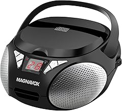 Magnavox MD6924 Portable Top Loading CD Boombox with AM/FM Stereo Radio in Black | CD-R/CD-RW Compatible | LED Display | AUX Port Supported | Programmable CD Player |
