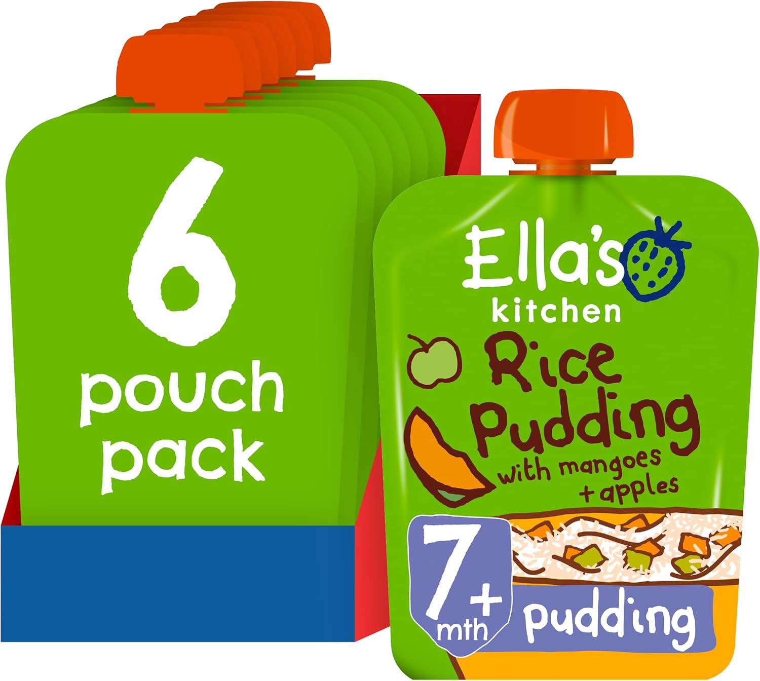 Ella's Kitchen Organic Really Yummy Rice Pudding with Mangoes and Apples Stage 2 from 7 Months, 80 g (Pack of 6)
