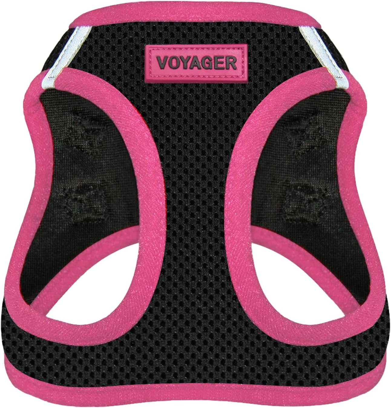 Best Pet Supplies - All Weather Mesh, Reflective, No Pull Harness for Small, Medium Dogs, Cats - Secure with Hook & Loop Fastener, Buckle, Double D-Rings - Black/Pink Trim, M