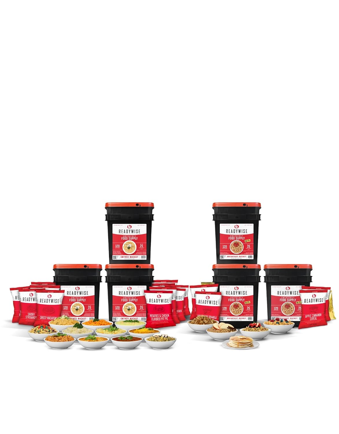 READYWISE- Emergency Food Supply, 720 Servings, 6 Buckets, MRE, Freeze Dried Food, Survival, Hiking, Adventure, Camping Essentials, 25-Year Shelf Life