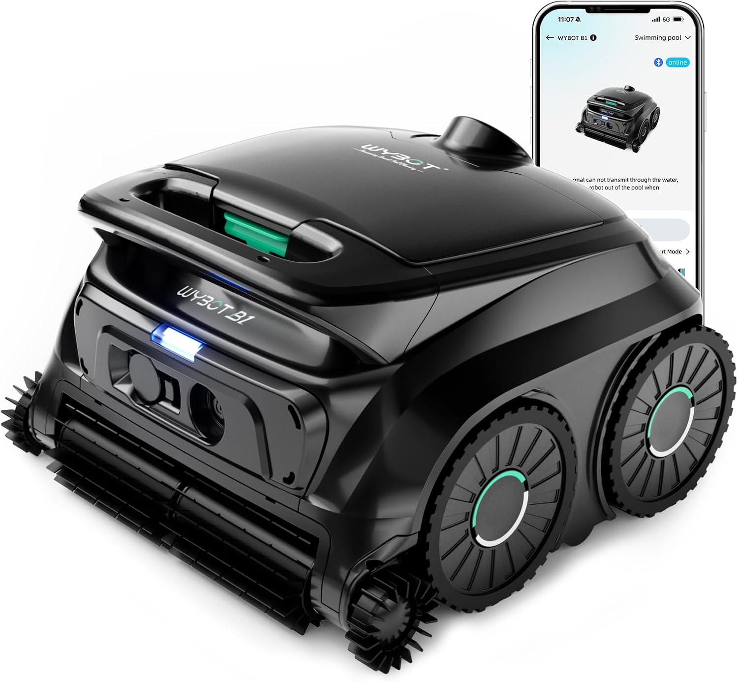 (2026 New) WYBOT B1 Robotic Pool Cleaner, Floor and Wall Cleaning, 120min Runtime Cordless Pool Vacuum for Inground & Above Ground Pools, Smart Navigation, Self-Parking, Black Green