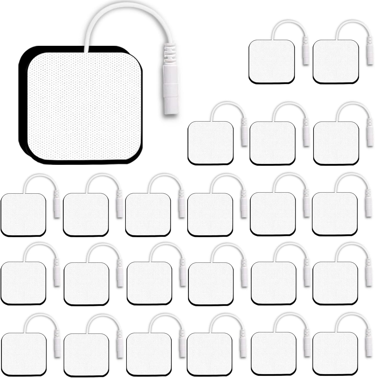 24PCS TENS Unit Replacement Pads 2X2, Latex Free Electrodes Compatible with TENS Machine Use 2mm Pin Connector Lead Wires Such as AUVON TENS, TENS 7000, Etekcity, Nicwell Care Tens