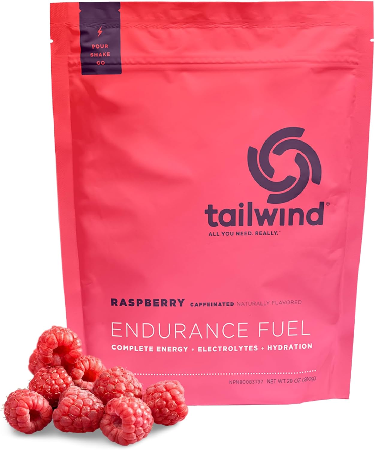 Tailwind Nutrition Endurance Fuel, Electrolyte & Hydration Sports Drink Mix Powder with Caffeine, Gluten-Free, Vegan, Raspberry Buzz, 30 Servings (Caffeinated)