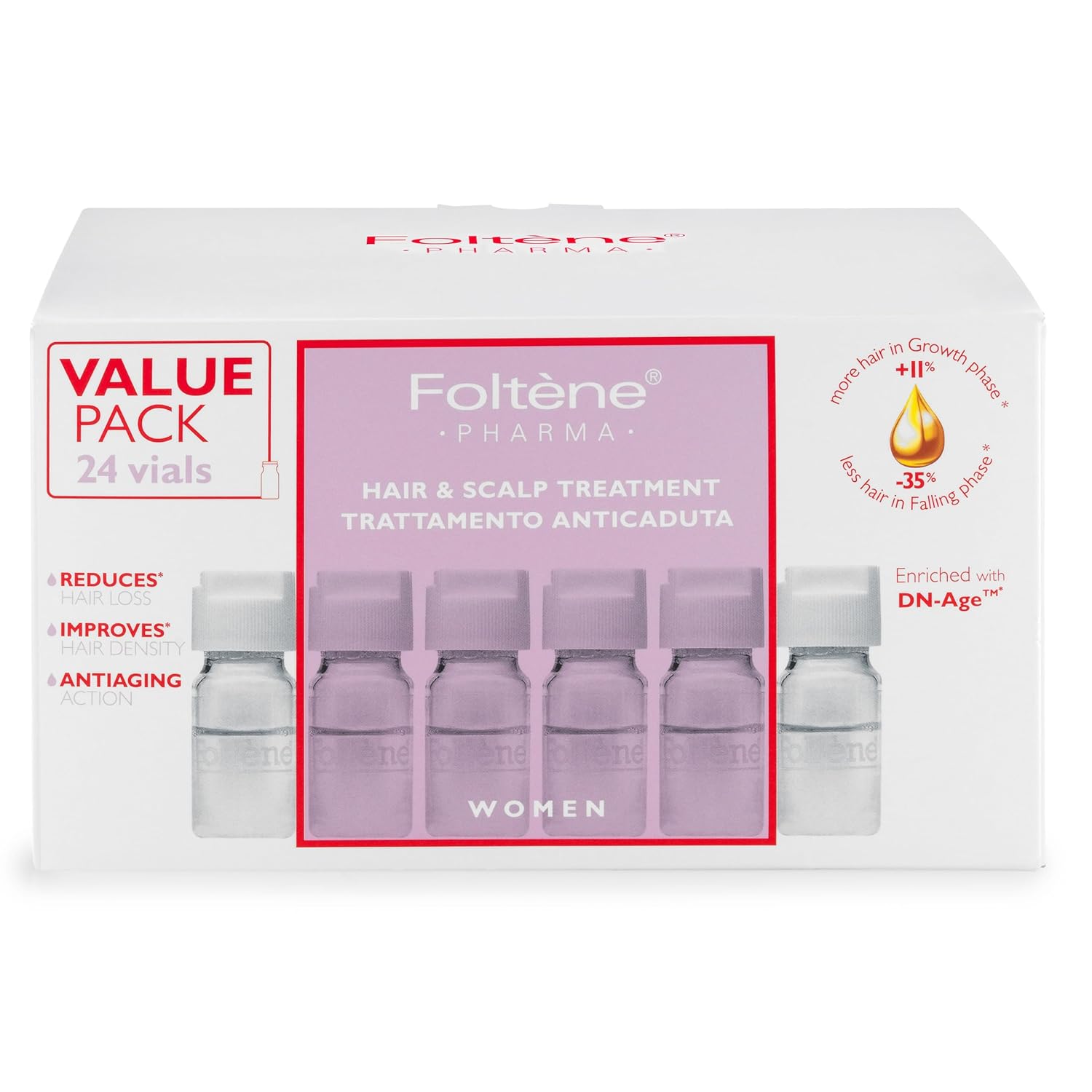 FOLTENE Hair Regrowth Treatment for Women – Scalp Formula for Thicker, Stronger Strands – Advanced Serum to Support Fuller, Healthier Locks – Anti-Thinning Solution for Enhanced Strength (24 Vials)