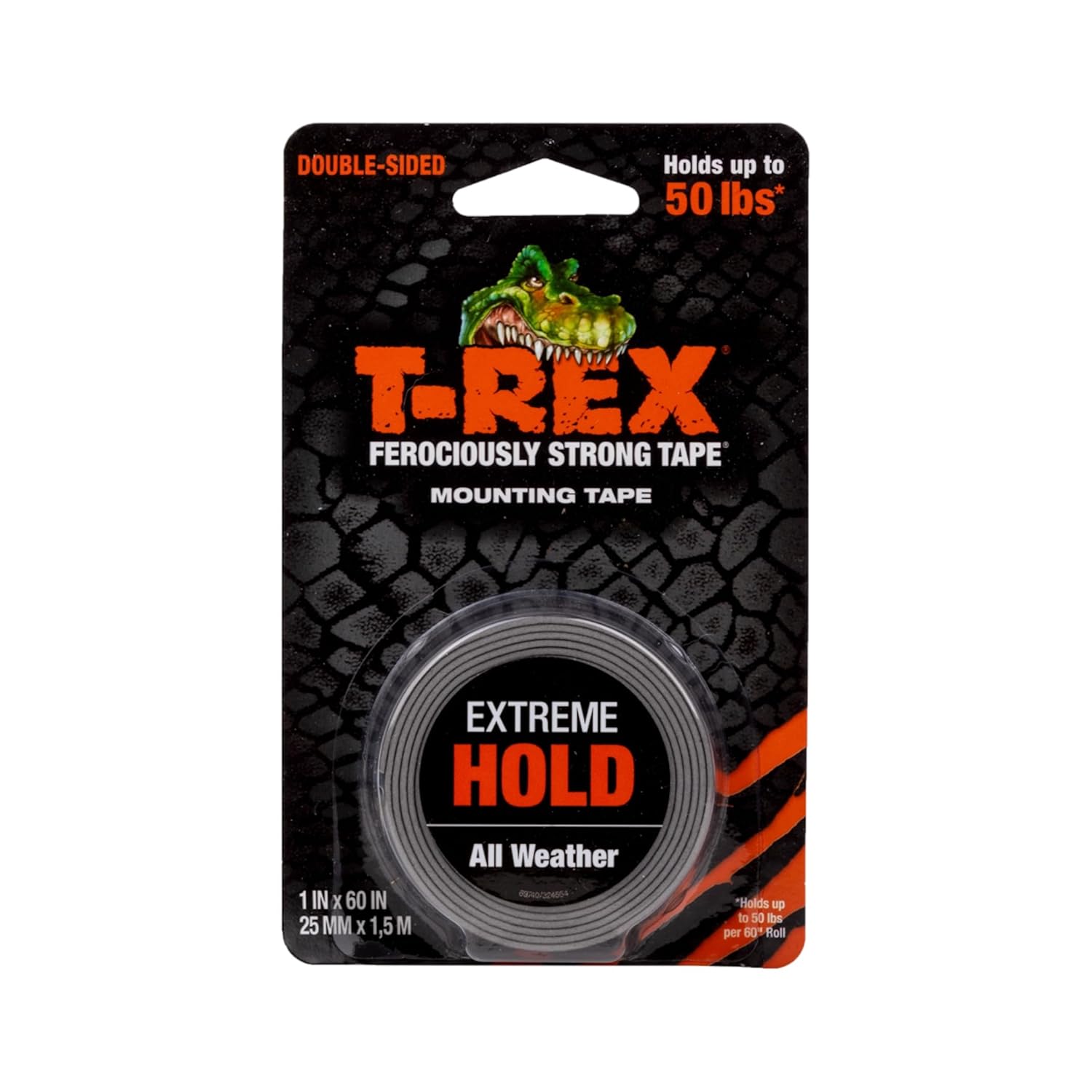 T-Rex Tape Extreme Hold Heavy Duty Double Sided Mounting Tape Black, Holds up to 50lbs, 25mm x 1.5m