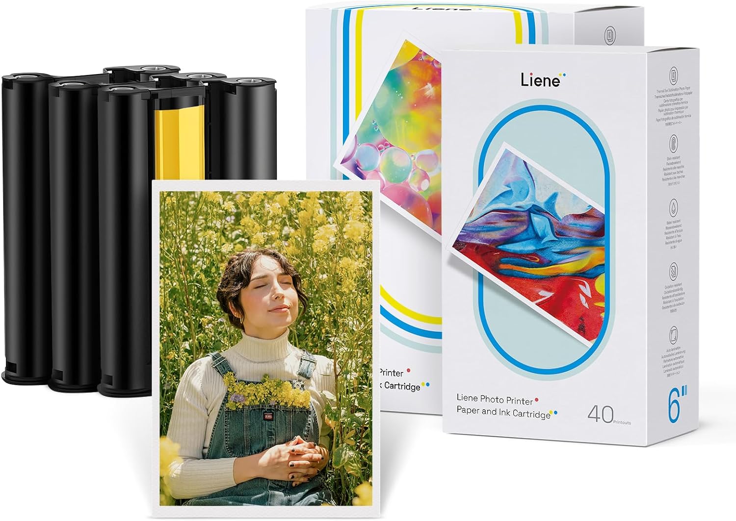 Liene 4x6'' Photo Printer 120 Sheets Photo Paper & 3 Cartridge Refill for DHP512/DHP513